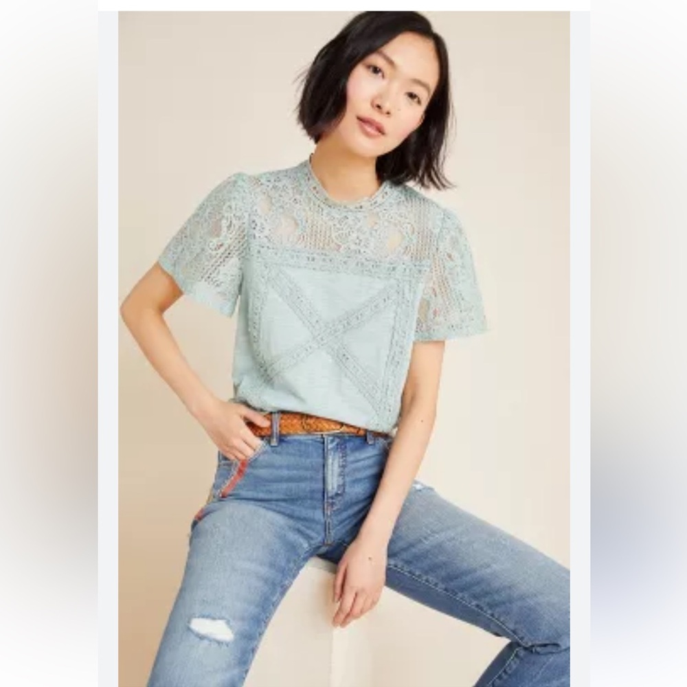 NWT Anthropologie Liliya Lace Top in color Allure sz L - Picture 11 of 11